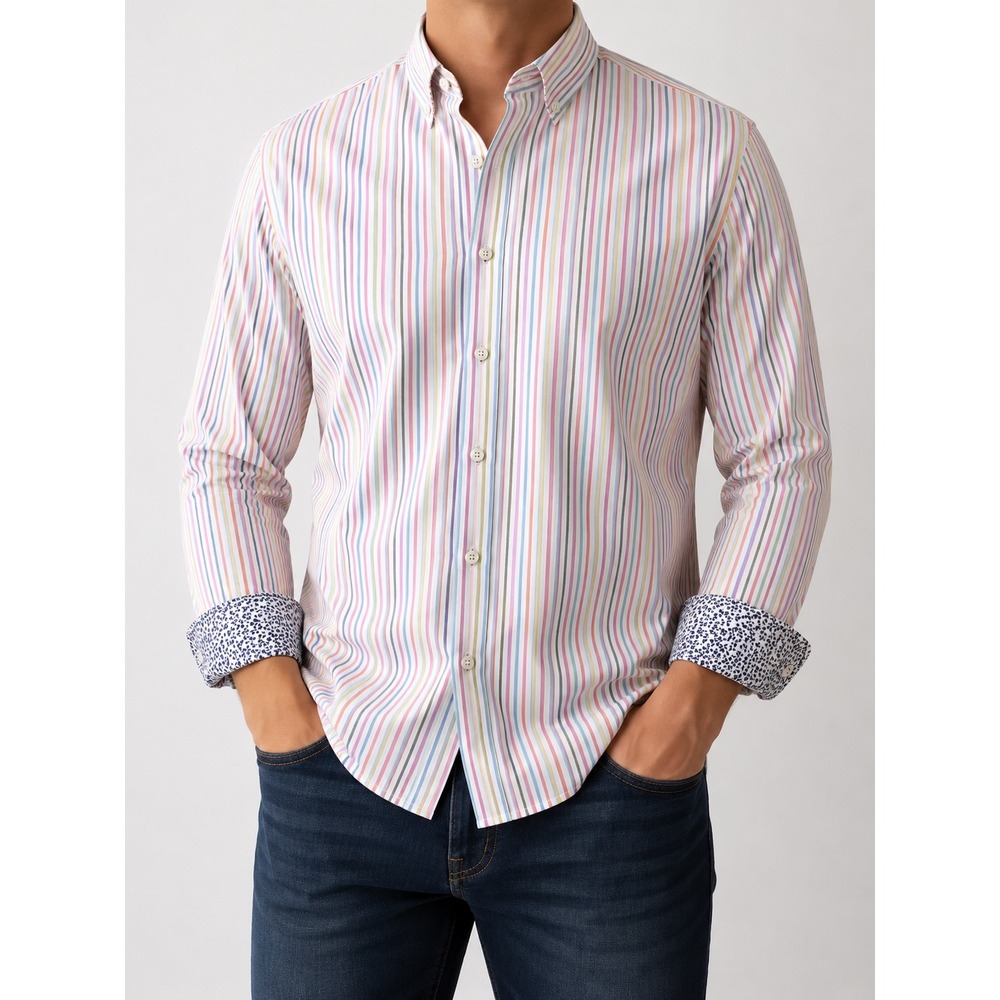 Original Penguin Heritage Slim Fit Shirt Mens 16.5 34/35 Multi Stripe Button Up